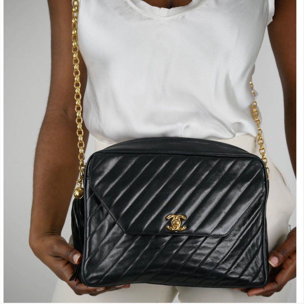 Authentic Vintage Chanel Large Bijou Strap Shoulder Camera CrossBody Bag Purse